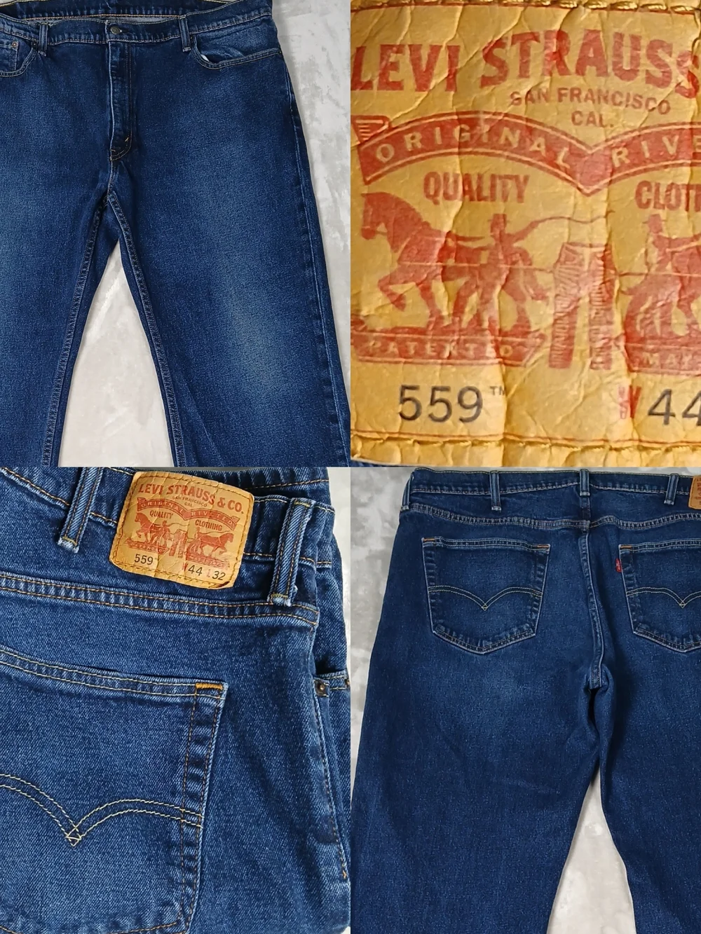 Levi's 44x32 Jeans Men's Relaxed Fit Straight Leg Dark Wash Blue Denim